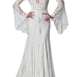 Boho White Lace Crochet Women Wedding or Rehearsal Dress